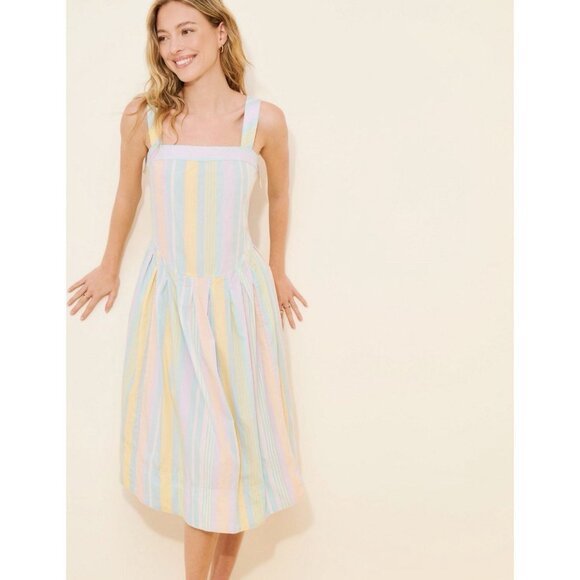 Free People Primavera Stripe Midi Dress Cotton Size L Adjustable Strap Casual - Picture 5 of 7
